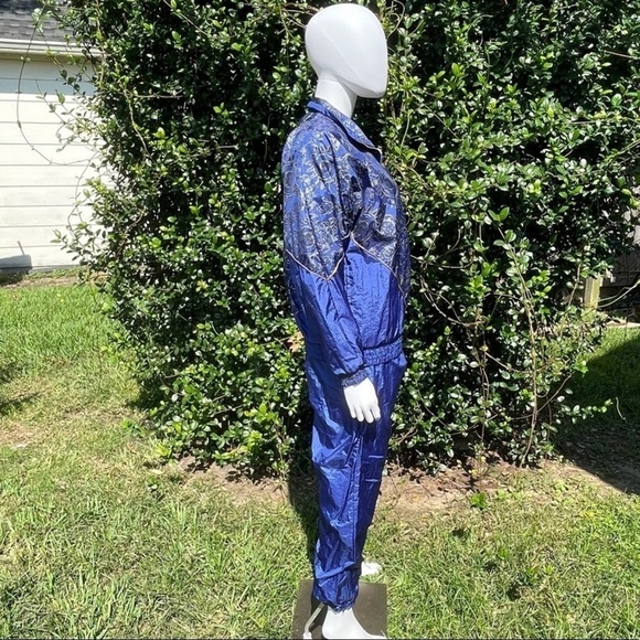 VINTAGE Chaver Graphic Print Royal Blue Parachute Ski Jacket & Pants - Picture 4 of 15